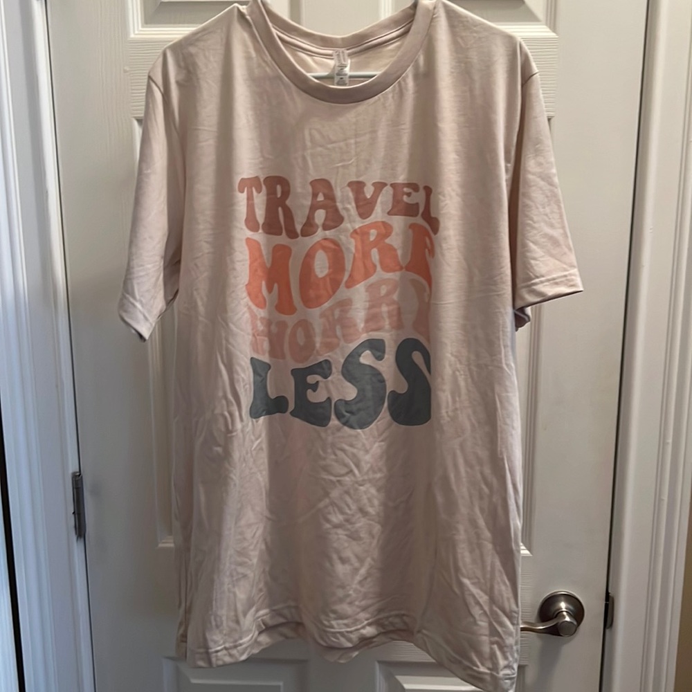 Bella Canvas graphic tee 2XL NWOT Travel More Worry Less never worn